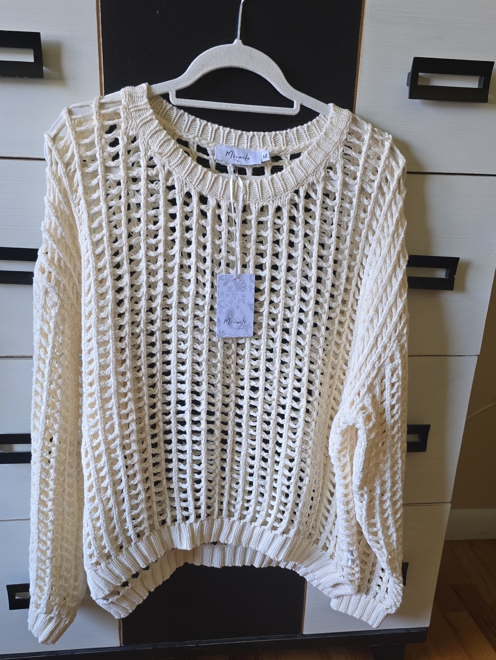 Miracle Cream Open-Weave Crewneck Sweater